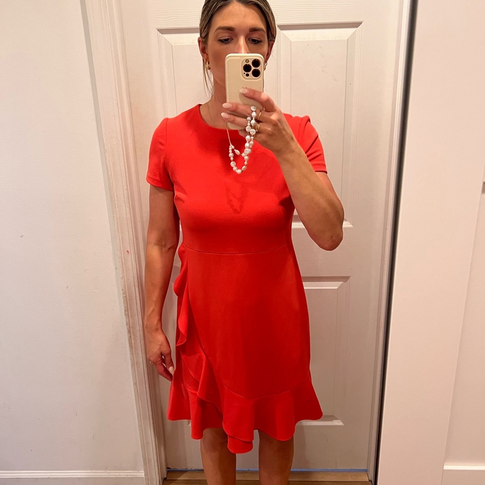Coral Ruffle Hem Short Sleeve Women's Dress